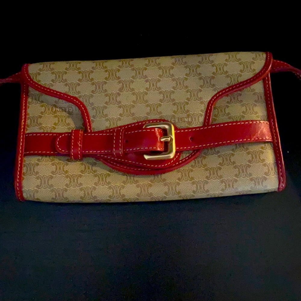 Macadam Pattern Mini Pouch Ce00/22 Beige / Red Color Leather / Pvc Shoulder Bag